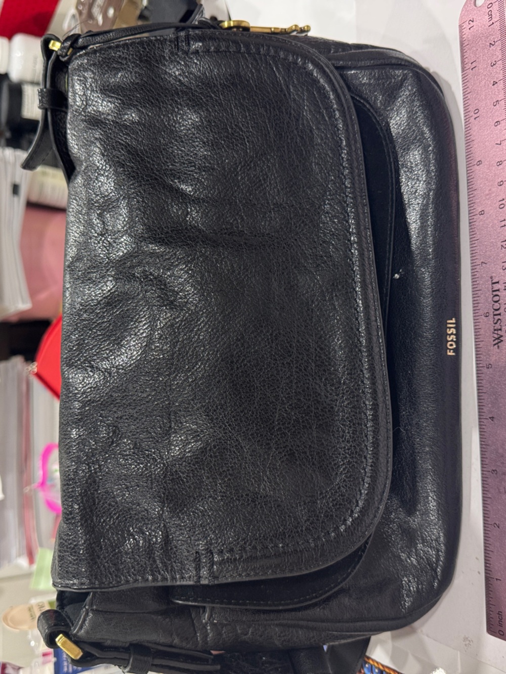 Fossil Black Leather Crossbody Flap Bag - Picture 7 of 7